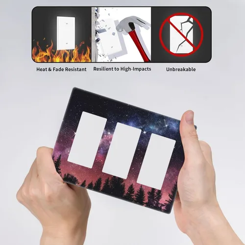 Miniatura 24 de Cubiertas de placa de pared de 3 gang con interruptor de luz de triple palanca, en negro y dorado con esplendor de oro rosa, estampado floral