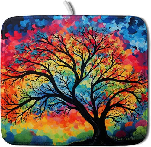 Tapete de secado de microfibra para encimera de cocina, almohadilla de secado de platos de árbol de acuarela, 16 x 18 pulgadas