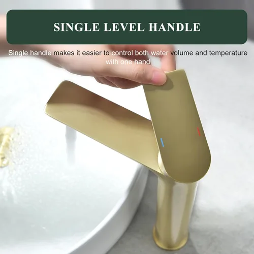 Miniatura 4 de TONNY Grifo de lavabo dorado, grifo alto dorado cepillado para fregadero de baño, 1 agujero, grifo de tocador de lavabo de una sola manija con Oro