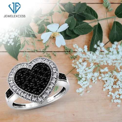 Miniatura 4 de JEWELEXCESS Anillo de plata de ley con diamantes blancos y negros de 12 quilate