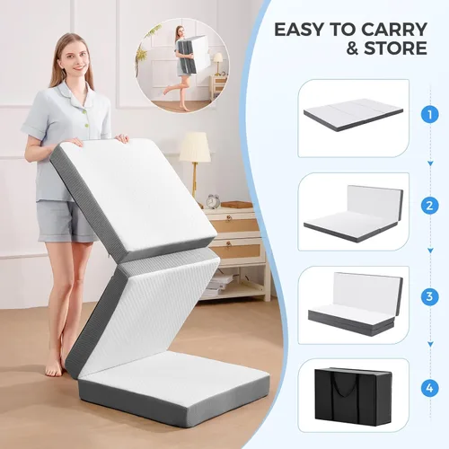 Miniatura 5 de MASVIS Colchón Trifold, Colchón Plegable de Espuma Viscoelástica de 4 Pulgadas con Funda Lavable, Cama de Piso Tri-Plegable para Acampar, Twin XL
