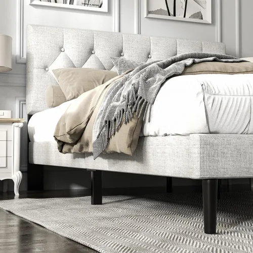 Miniatura 4 de HAOARA Armazón de Cama de Plataforma Tamaño Completo con Cabecera Tapizada con Botones Capitoné, Base de Colchón con Soporte de Listones de Madera