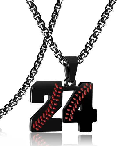 Miniatura 17 de SKQIR Colgante de número de jersey de béisbol para hombres y niños - Cadena de acero inoxidable para atletas - Negro