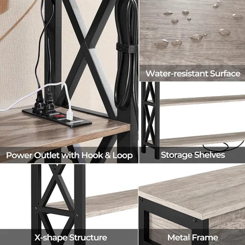 Miniatura 8 de Yaheetech Mesa consola con tomas de corriente y puertos USB, mesa de entrada de madera con cajón y estantes abiertos, mesas de sofá estrechas
