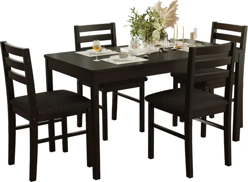 Miniatura 7 de Juego de Mesa de Comedor Rectangular Moderna de Madera Maciza de Interior de 5 Piezas para 4, Mesa y 4 Sillas con Cojines Suaves para Cocina, Bar