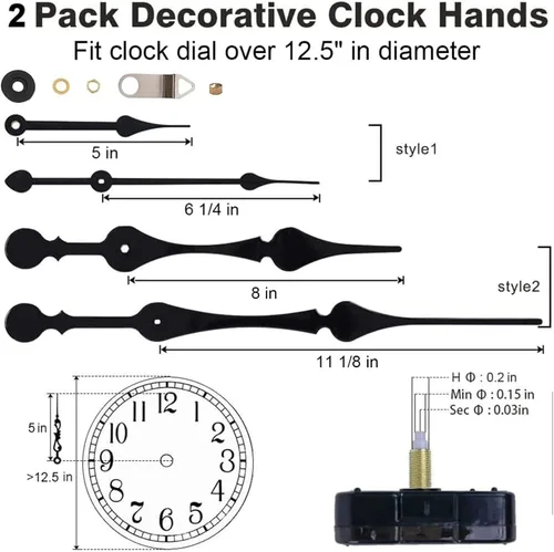 Miniatura 3 de EMOON Mecanismo de movimiento de reloj de alto par con agujas de pala de 11 pulgadas de largo, kit de motor de reloj de cuarzo para reloj