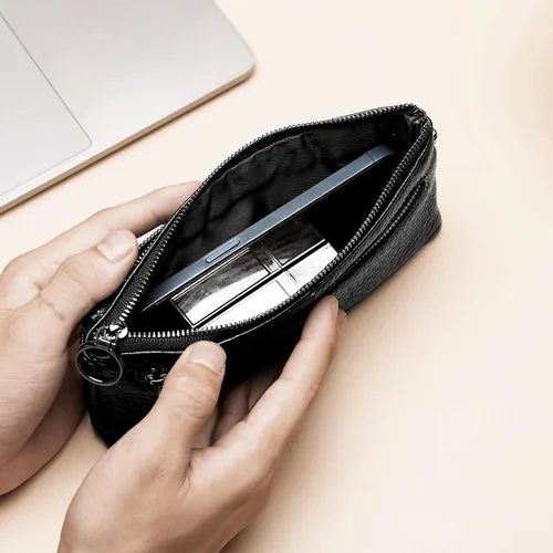 Miniatura 3 de cartera para mujer, Negro-3, Bolso grande para mujer, correa de muñeca para teléfono celular