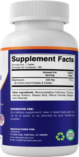 Miniatura 8 de Vitamatic Magnesio quelatado de 300 mg (por 1 tableta) – 180 tabletas – como quelato de aminoácidos y óxido – Apoya la salud muscular, nerviosa