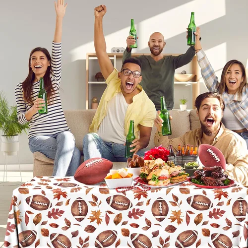 Miniatura 2 de CMUSKO 3 manteles de fútbol americano, decoraciones de fiesta temática de fútbol de otoño, hojas de arce, juego deportivo, fundas rectangulares