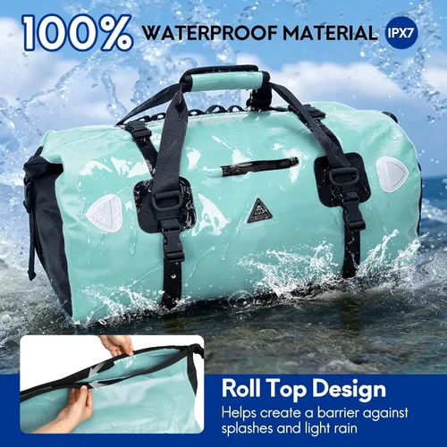 Miniatura 2 de Haimont Bolsa de lona impermeable con correas de fijación rápida para motociclismo, rafting, canotaje, SUP, kayak, viajes, 50L/70L Verde océano