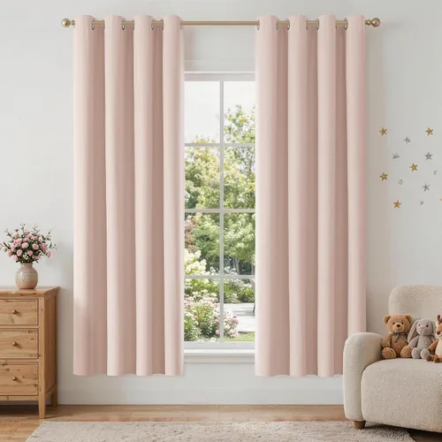 Miniatura 51 de ChrisDowa Cortinas 100% Opacas de Abedul Sólido de 45 Pulgadas de Largo, 2 Paneles para Dormitorio y Sala de Estar, Estilo Granja Oscurecedoras