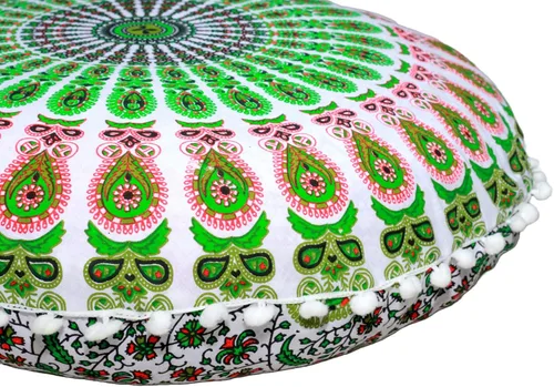 Miniatura 8 de CRAFT KALA Funda de cojín de 22 pulgadas para meditación, diseño de mandala, funda para puf, asiento redondo, diseño de mandala bohemio, de algodón