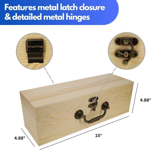 Miniatura 3 de WE Games Caja grande de madera con tapa con bisagras, acabado de madera quemada, tinte natural, caja de memoria de recuerdo, cajas decorativas