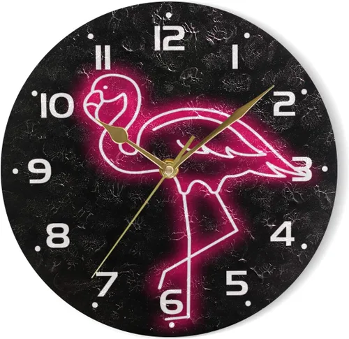 Miniatura 6 de Reloj de pared de flamenco neón analógico silencioso de cuarzo, reloj de escritorio redondo de 9.5 pulgadas, funciona con pilas, fácil de leer