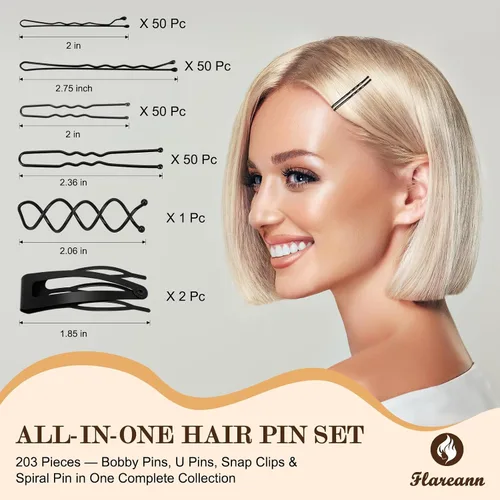 Miniatura 6 de Bobby Pins Set Negro – Kit de estilo para mujeres y niñas con alfileres, pasadores en espiral y clips a presión, ideal para updos, moños, looks