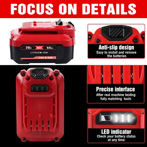 Miniatura 4 de TenHutt 【Actualización】 Batería de repuesto de 20 V 6.0 Ah para Craftsman 20 V batería de iones de litio V20 para herramientas eléctricas