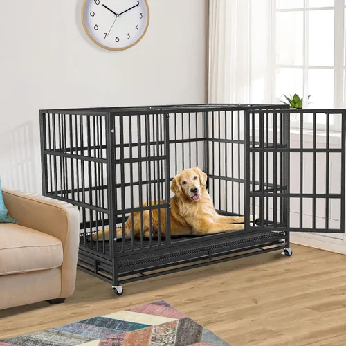 Miniatura 2 de BOLDBONE Jaula para perros grandes, de 54/48/42/38 pulgadas, resistente, indestructible y a prueba escapes, perros con alta ansiedad, con bandejas