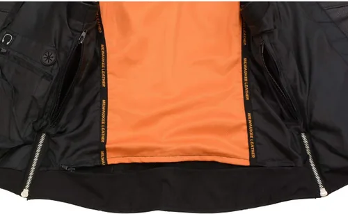 Miniatura 6 de Milwaukee Leather MLL4503 Chaleco de motociclista clásico de cuero con cuello en V negro para mujer con cuello de solapa remachado - S