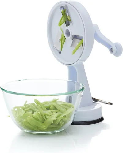 Miniatura 4 de KitchenCraft Rotary Runner - Cortador de frijoles (9.1 in, con ventosa, en caja de regalo, acero inoxidable y plástico, blanco/negro)