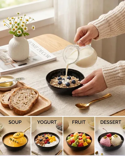 Miniatura 5 de bUCLA Paquete de 50 Cuencos de Plástico Negro - Cuencos Desechables de Plástico Negro de 10oz para Salsa/Servir - Ideales para Fiestas y Año Nuevo