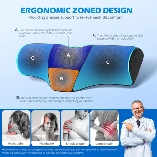 Miniatura 2 de Almohada cervical cervical para dormir, almohada cervical para aliviar el dolor de cuello, diseño ergonómico con soporte de columna cervical.