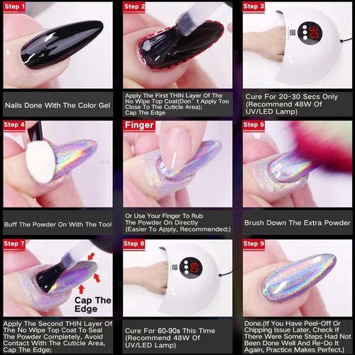 Miniatura 7 de GA&EN Polvo holográfico de esmalte de uñas fino arco iris holográfico Holo unicornio espejo efecto láser, pigmento de manicura multicromado, polvo