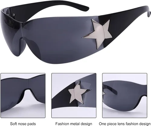 Miniatura 4 de Rmerom Y2K - Gafas de sol para mujer, sin montura envolvente, con protección envolvente, 2000S, a la moda, de gran tamaño, Y2K