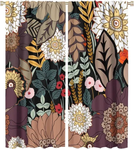 Miniatura 23 de Cortinas de hojas de otoño de mediados de siglo, cortinas opacas con aislamiento térmico y bolsillo para barra, 2 paneles de 45 pulgadas de largo x