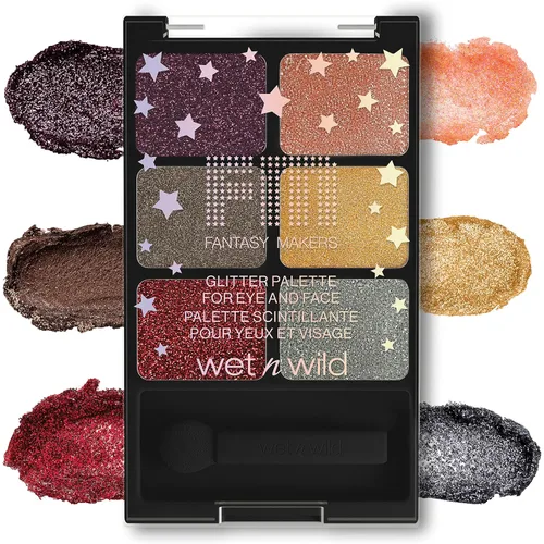 wet n wild Fantasy Makers - Paleta de sombras de ojos con purpurina, brillo brillante, textura cremosa, 6 tonos complementarios, libre de crueldad,