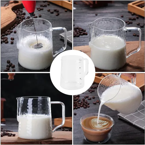 Miniatura 2 de Jarra de espuma de leche de café, tazas medidoras de vidrio, taza de vidrio mezcladora con asa, 16.9 fl oz para medida de vapor de café expreso