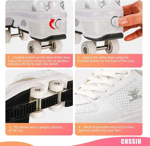 Miniatura 3 de CHSSIH Zapatos de Patines con Ruedas para Niñas, Niños, Mujeres, Hombres y Adultos – Zapatos Retráctiles con Ruedas Zapatos de Patinaje con Ruedas