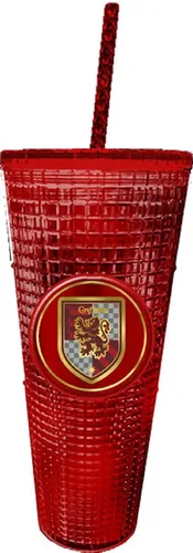 Spoontiques Harry Potter Vaso de diamantes, 20 oz - Vaso texturizado con pajita, aislamiento de doble pared, sin BPA - Gryffindor