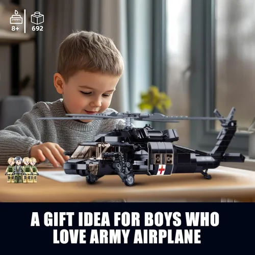 Miniatura 4 de UH-60 - Juego de construcción de helicóptero utilitario negro para adultos, compatible con aviones militares Lego, kit de modelo de avión Hawk con 4