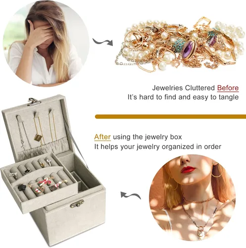 Miniatura 6 de INMORVEN Pequeño organizador de joyeros, estuche de terciopelo de 3 capas, organizador de joyas para mujeres y niñas, organizador de aretes, caja