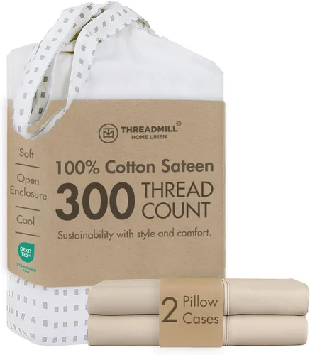 Miniatura 13 de Threadmill Home Linen Bedding - Juego de sábanas de 300 hilos, 100 % algodón, juego de cama de lujo, 4 piezas, tejido de satén suave, color blanco