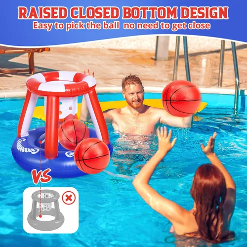 Miniatura 9 de EagleStone Red de voleibol para piscina y aro de baloncesto, flotadores inflables para piscina, juguetes para nadar juegos de agua para adultos