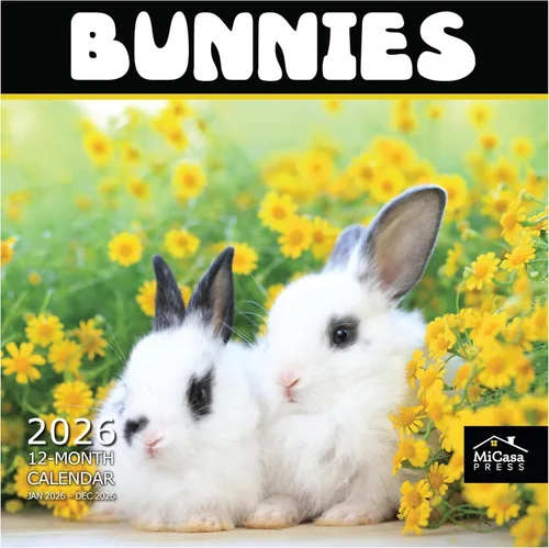 MICASA PRESS Bunnies - Calendario de pared 2026 de 12 meses | 12 x 24 pulgadas abierto | Papel grueso y resistente | Regalo | Lindo conejo animal