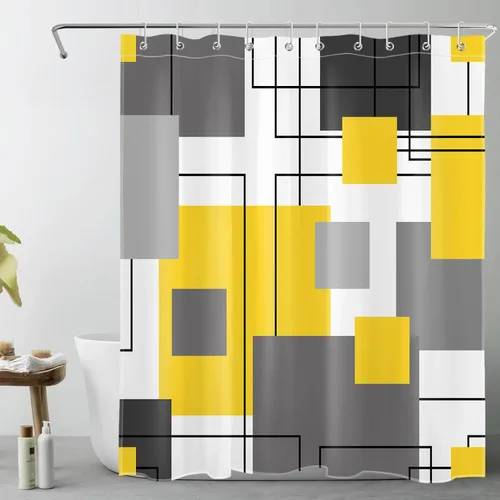 Miniatura 14 de LB Cortina de ducha geométrica a rayas grises y blancas, cortinas de ducha abstractas de mediados de siglo verde salvia para baño, 72 x 72 pulgadas