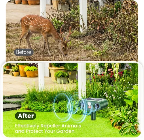 Miniatura 6 de Repelente solar ultrasónico de animales para exteriores, dispositivos repelentes de ciervos, ardilla, gato, mapache, conejo, perro, disuasorio