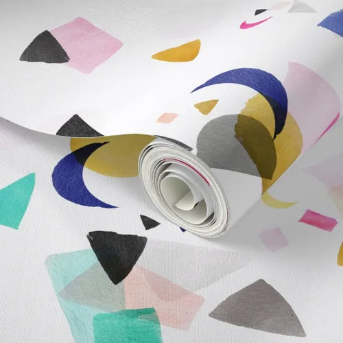 Miniatura 2 de Despegar y pegar papel tapiz Swatch - Confeti Fiesta Cumpleaños Formas Coloridas Acuarela Abstracto Geométrico Lindo Mod Papel pintado personalizado