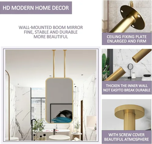 Miniatura 5 de Espejos de baño, espejo de barra colgante para montaje en techo, marco de metal dorado, espejo decorativo de pared para el hogar o hotel, vestidores