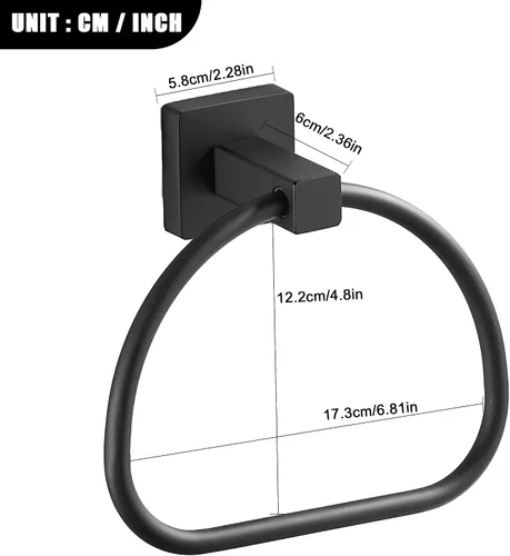 Miniatura 4 de Leyden Toallero de mano negro mate, anillo de toalla de baño, colgadores de toalla de mano de baño montado en la pared medio redondo moderno