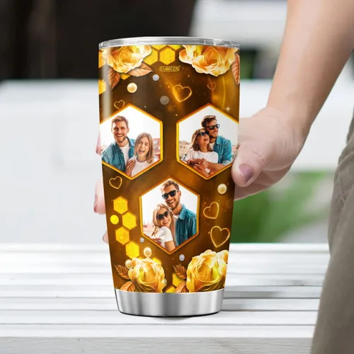 Miniatura 4 de CUBICER Vasos de café personalizados con tapa, foto personalizada, vaso de pareja, taza de acero de abeja de miel, tazas aisladas de doble pared