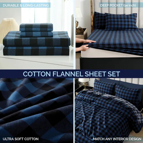 Miniatura 7 de Elegant Comfort Juego de sábanas suaves de franela de 100 % algodón turco, 4 piezas, calidad premium, sábana bajera con bolsillo profundo, ultra