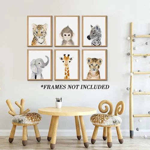 Miniatura 4 de Decoración artística de pared de safari de selva para habitación del bebé, tigre, león, elefante, decoración de animales para dormitorio