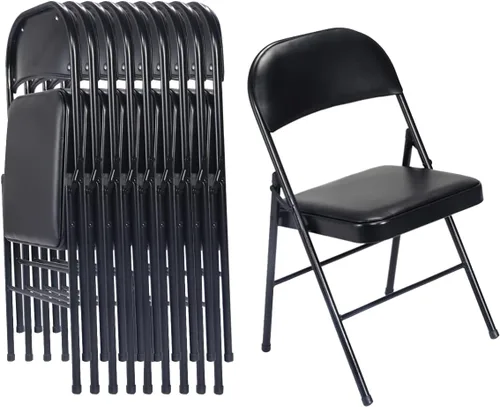 Miniatura 13 de Karl home Paquete de 12 sillas plegables blancas con asientos acolchados para exteriores e interiores, asiento comercial apilable portátil con marco