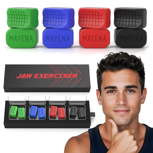 Ejercitador de mandíbula para hombres y mujeres | Entrenador muscular facial de 8 piezas y tóner con 4 niveles de resistencia | Potente juego de