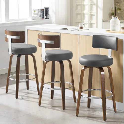 Miniatura 28 de Bekrvio Juego de 2 taburetes de bar giratorios con altura de mostrador, taburetes de cocina tapizados de piel sintética con respaldo, patas