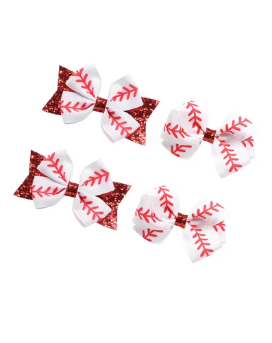 Juego de pinzas para el pelo, pasadores y lazos con temática de béisbol para niñas (B4-Set de 4 piezas)