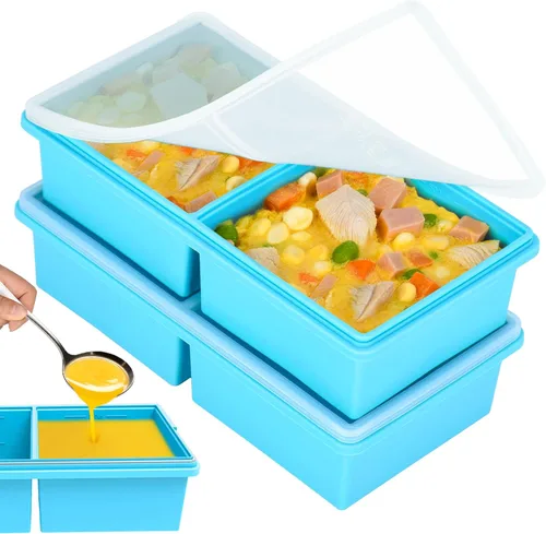 Bandejas de silicona para congelador de 2 tazas con tapas, moldes de silicona para congelador de sopa, preparar comidas en porciones, lavavajillas,